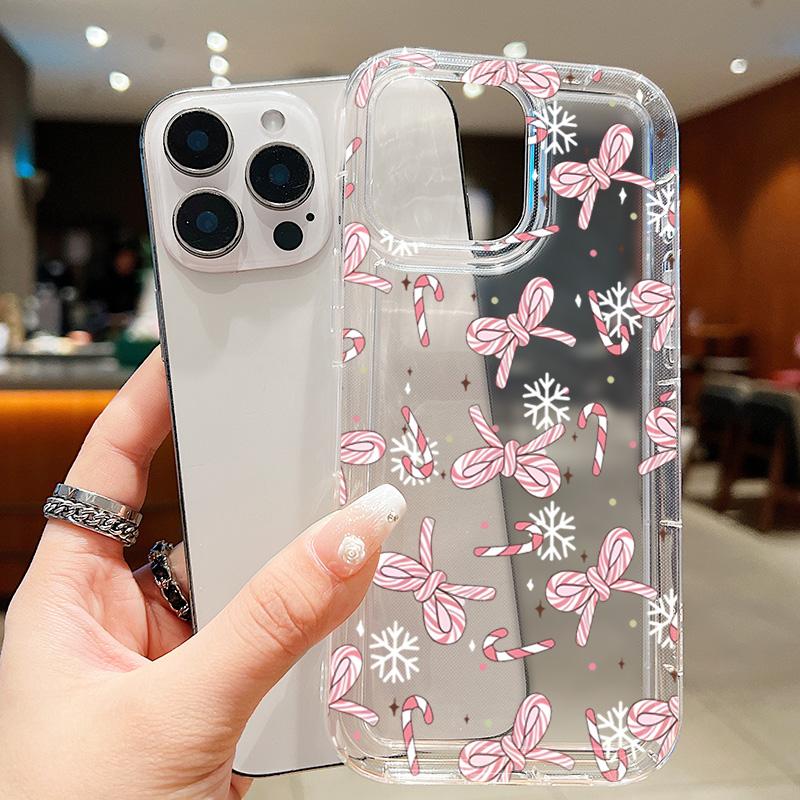 Christmas Candy Cane & Bow Transparent Phone Case For Xiaomi Redmi Note 13 12 Pro Plus 5G 11 10 Redmi 13 12 13C 12C Clear Cover