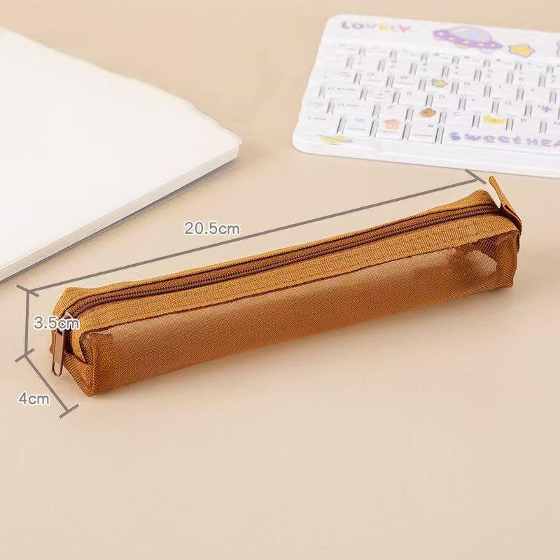 5Pcs Vintage Solid Color Mesh Pencil Case Portable Stationery Storage Pouch School Stationery Supplies Student Gifts