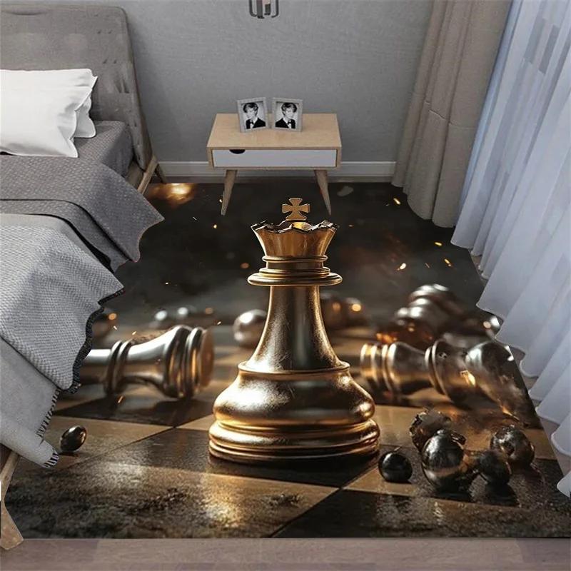 Chess Pattern Carpet Mat Rug King Queen Rook Bishop Knight Pawn Theme Game Living Room Area Rug Protection