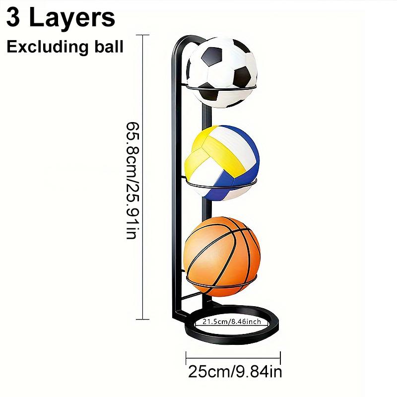

3/4-ярусная стойка для хранения баскетбольных мячей, регулируемый держатель для демонстрации спортивных мячей, баскетбольный, портативный, компактный дизайн