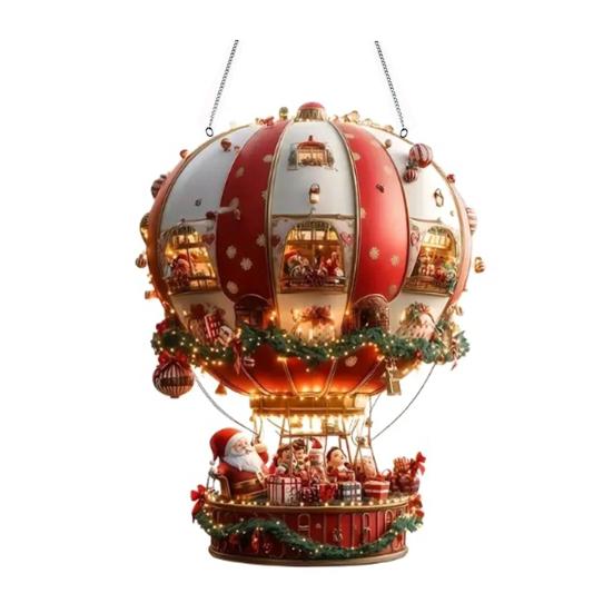 Christmas Hot Air Balloon Ornaments 2D Acrylic Xmas Tree Pendant Cartoon Santa In Hot Air Balloon Hanging Decoration for Trees Doors Windows Decor