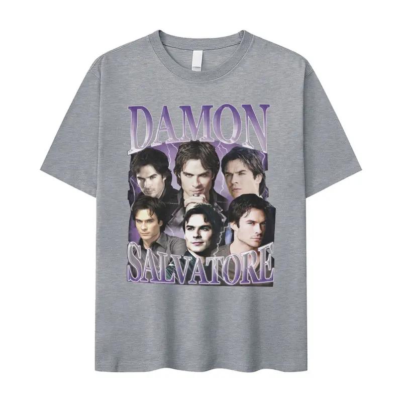 Retro Damon Salvatore IanSomerhalder TV Drama Pattern Tshirt for WomenGothic Fashion Summer Tshirt for Women's Street Wear