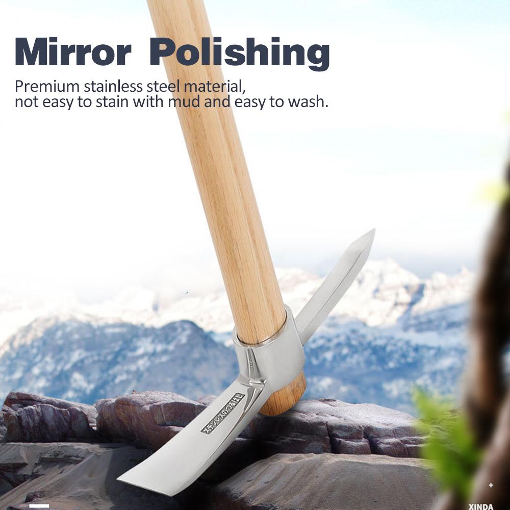 Outdoor Camping Multifunctional Pick  Hoe Heavy Duty Stainless Steel Pick   Hand Hoe with Wooden Handle
