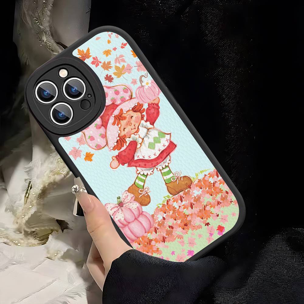 Cartoon Girl S-Strawberry S-Shortcake For IPhone 16 15 14 13 12 11 Pro Max Plus Shockproof Leather Soft Phone Cover