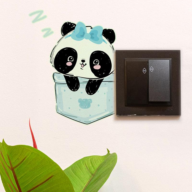 Red Panda Sleep Glow-In-The-Dark Switch Wall Stickers Bedroom Living Room Decoration Self-Adhesive Wall Stickers