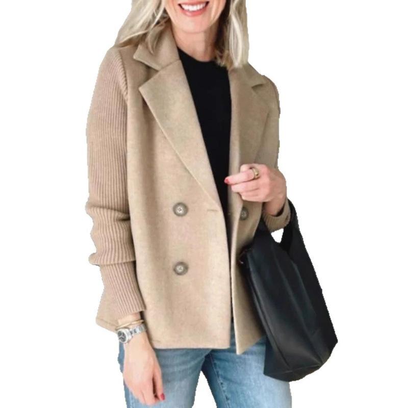Women S Elegant Fashion Spliced Polyester Coat For Daily Commute