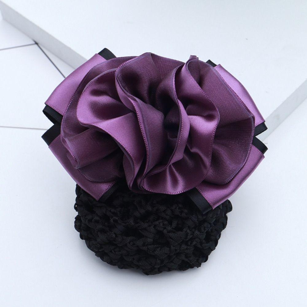 Spring Clip Bow Hair Net Updo Styling Tool Crochet Hair Bun Cover  For Dance Skating