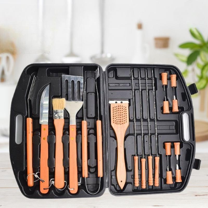 

Набір інструментів для барбекю Комбінований Дерев яна ручка Матеріал з нержавіючої сталі Інструменти для барбекю Портативна валіза BBQ Набір інструментів 18 шт.