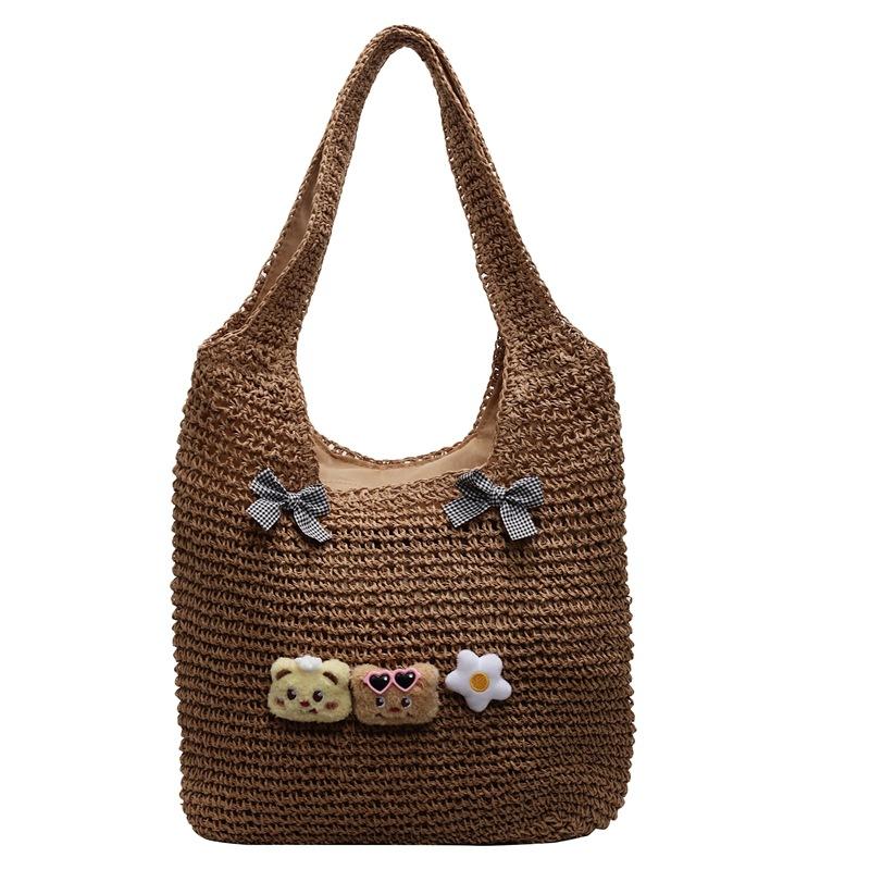 New Woven Bag Cute Bow Beach Bag Fashion Straw One Shoulder Straw Tote Bag