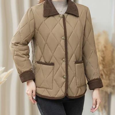 Abrigo Chaqueta de Algodón a Cuadros Patchwork para Mujer Ajuste Holgado Casual Ligero Acolchado Otoño Invierno
