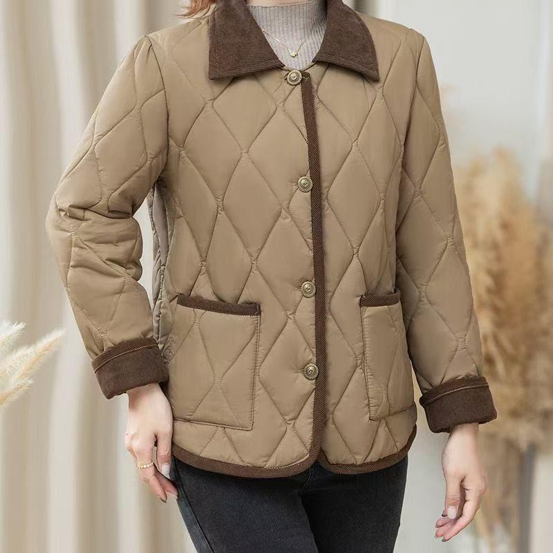 

Women s patchwork Plaid Cotton Coatjacket Loose-fit Casual Lightweight Padded Jacket Autumn Winter XL