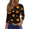 Women's Halloween and Pumpkin Print Short Sleeve Round Neck T-Shirt Casual Pullover Top