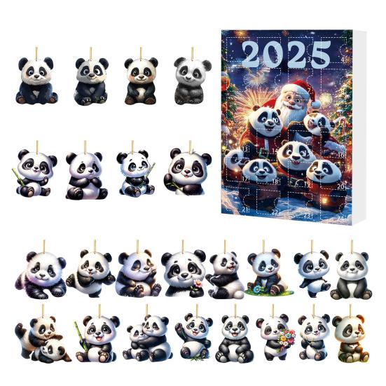 2025 Christmas Panda Advent Calendar Cartoon 2D Acrylic Panda Pendant Countdown Calendar Multifunctional Home Decorations