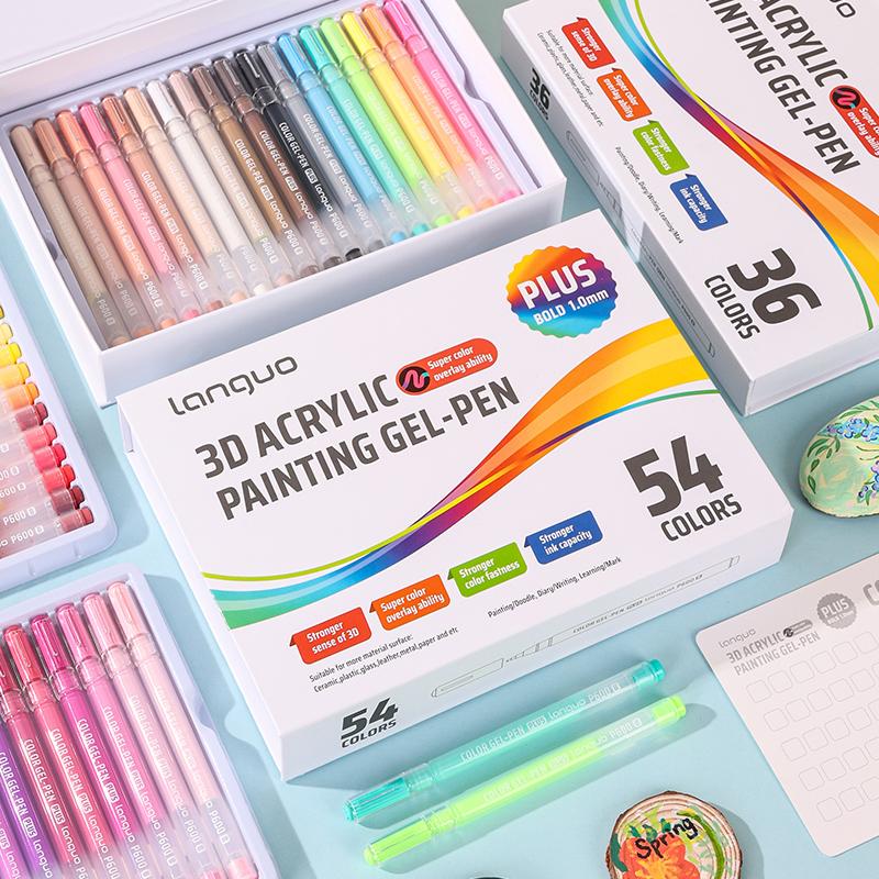 Languo Three-Dimensional Effect Acrylic Painting Gel Pens Set 1.0mm 3D Acrylic Paint Markers Pens Color Drawing Pen Art Supplies