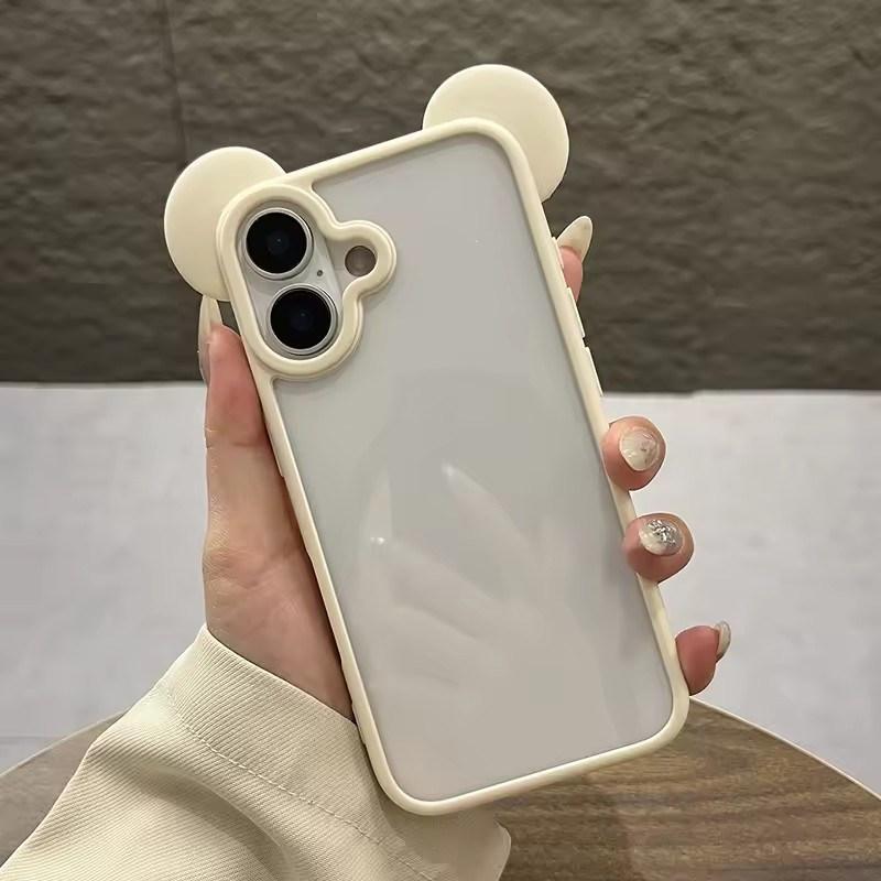Cute 3D Animal Ears Acrylic Clear Phone Case For iPhone 17 Air 16 15 14 Plus 13 12 Pro Max Transparent Back Cover
