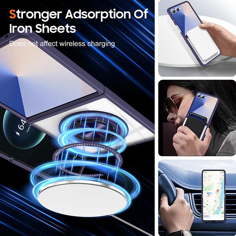 Samsung Z Flip7/6/5 360° Rotating Magnetic Wireless Charging Drop-Proof Clear Case