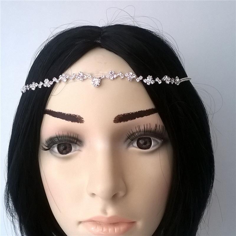 2022 New Simple Fashion Water Drill Head Chain Bohemian Women's Shiny Crystal Forehead Lace Hair Accessories Foreign Trade