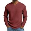 Camicia da Uomo a Maniche Lunghe in Maglia Waffle - Scollo a V, Tessuto Morbido e Traspirante, Vestibilità Rilassata per l'Uso Quotidiano Casual