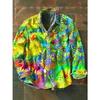 Retro-style Colour-block Print Men’s Long-sleeved Button-down Shirt