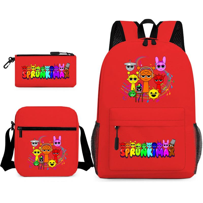New Rhythm Box Student School Bag Three-piece Set, Casual Backpack Crossbody Bag Pencil Bag