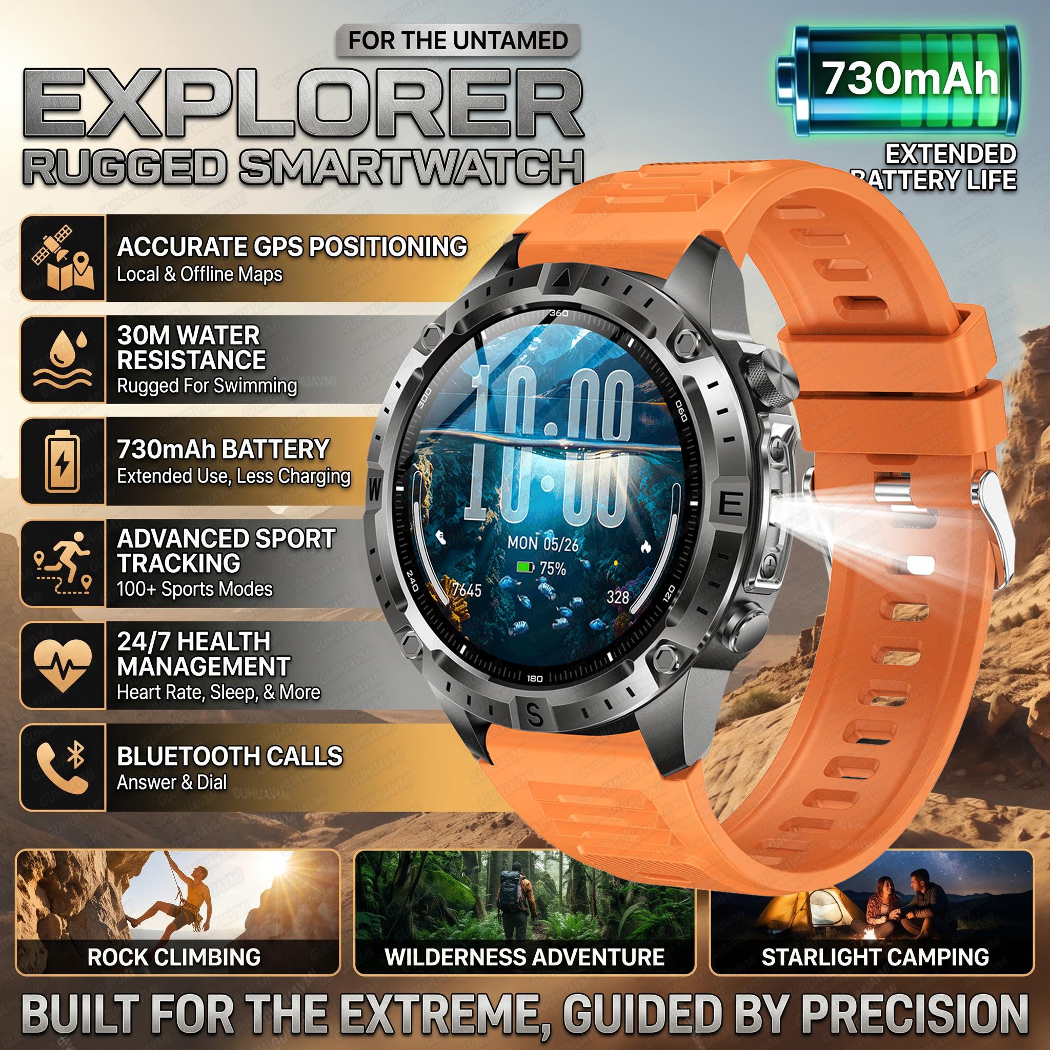 

New Sport Smart Watches with GPS Offline Map Position 2GB Memory 170+Sport Mode Health Monitoring BT Call Waterproof Watch Military Grade
