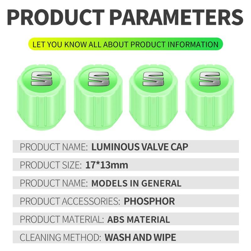 Luminous Car Tire Valve Caps Fluorescent Motorcycle Wheel Tyre for SEAT Cordoba Alhambra MK3 Leon 5F Ibiza 5 6 MII Altea Toledo 3