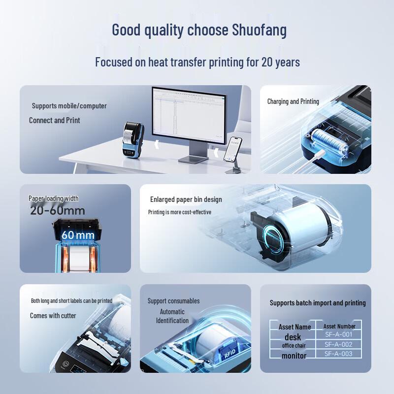 Suofang MP50 Upgraded Portable Bluetooth Label Printer CN plug (adapter included)