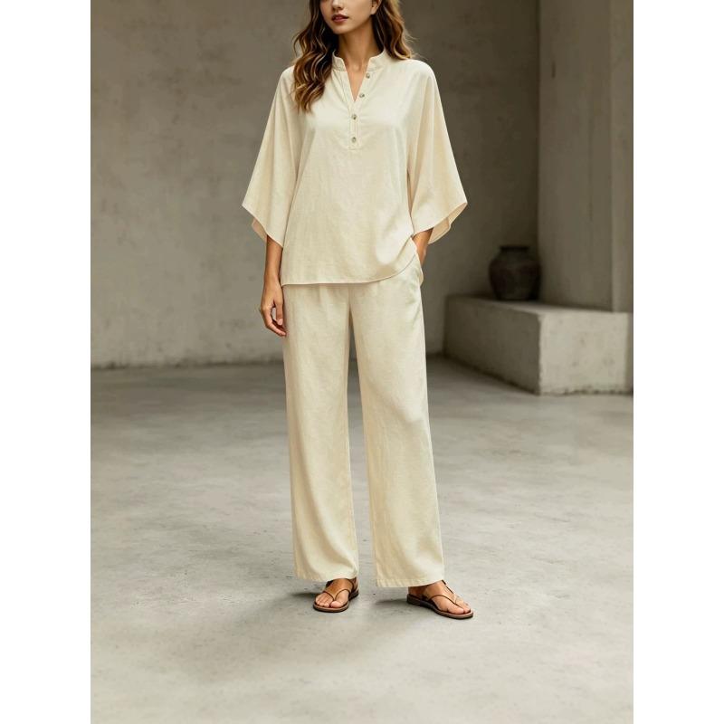 IHUASU Damskie Modne Codzienne Garnitury Spodnie z Długim Rękawem i Dekoltem V
