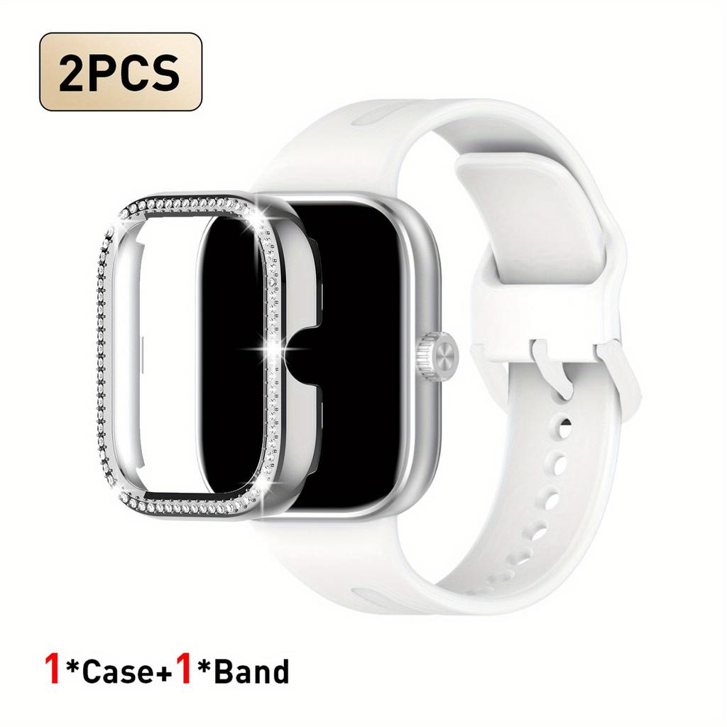 2pcs Set For Redmi Watch 5/6 Sport Band Crystal Hollow Protective Case Classic Business Breathable Solid Color Strap