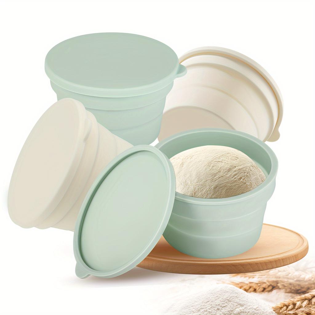 Pizza Proofing Container, Pizza Box with Lid 4pcs Set, Foldable Pizza Dough Proving Box Non-stick Silicone Airtight Container for Food, Fruit Storage