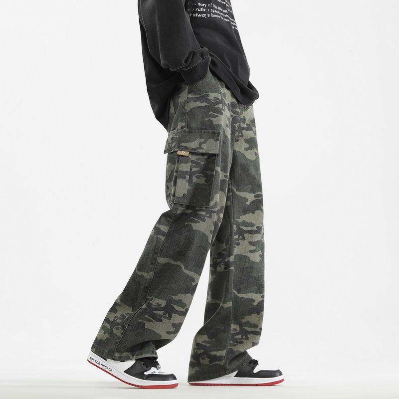 51 Hip-Hop Street Vibe Retro Patch Pocket Parka Camouflage Pants Male American Fashion Brand Hiphop Loose Straight Trousers