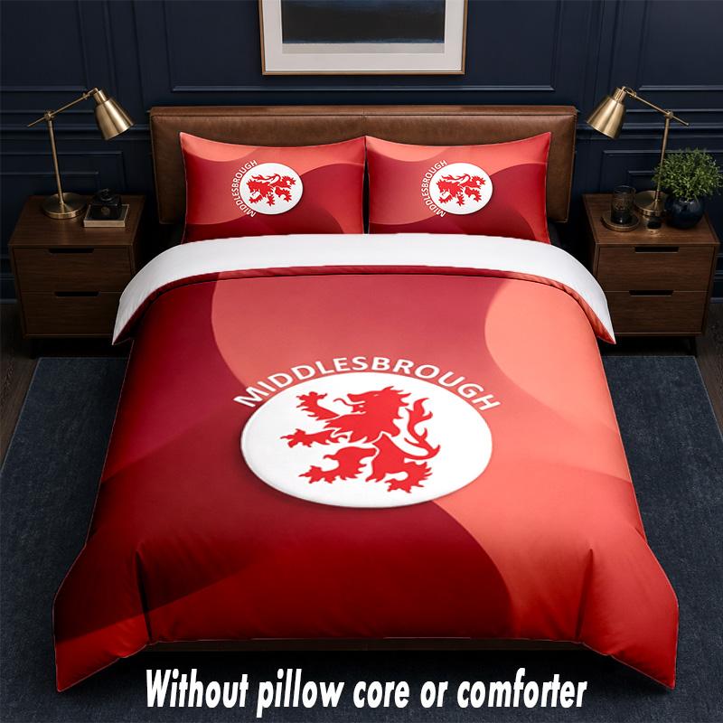 Set Biancheria da Letto Design Middlesbrough FC 1 Copripiumino + 2 Federe Morbido Traspirante Biancheria da Letto per la Casa