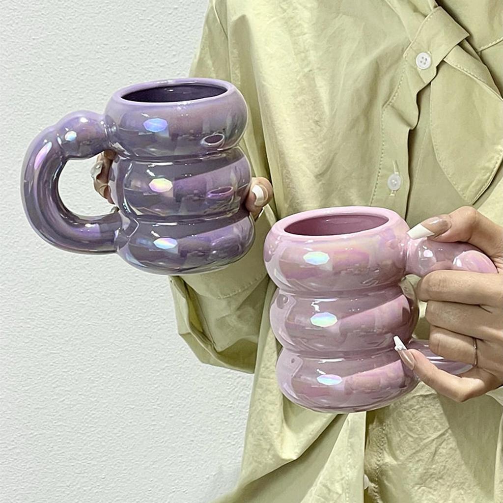 Keramiska Söta Muggar Kaffekoppar Korea Kawaii Designer Cirkel Bubbla Kaffekoppar Frukost Mjölk Juice Te Handtag Kopp Mikrovågssäker