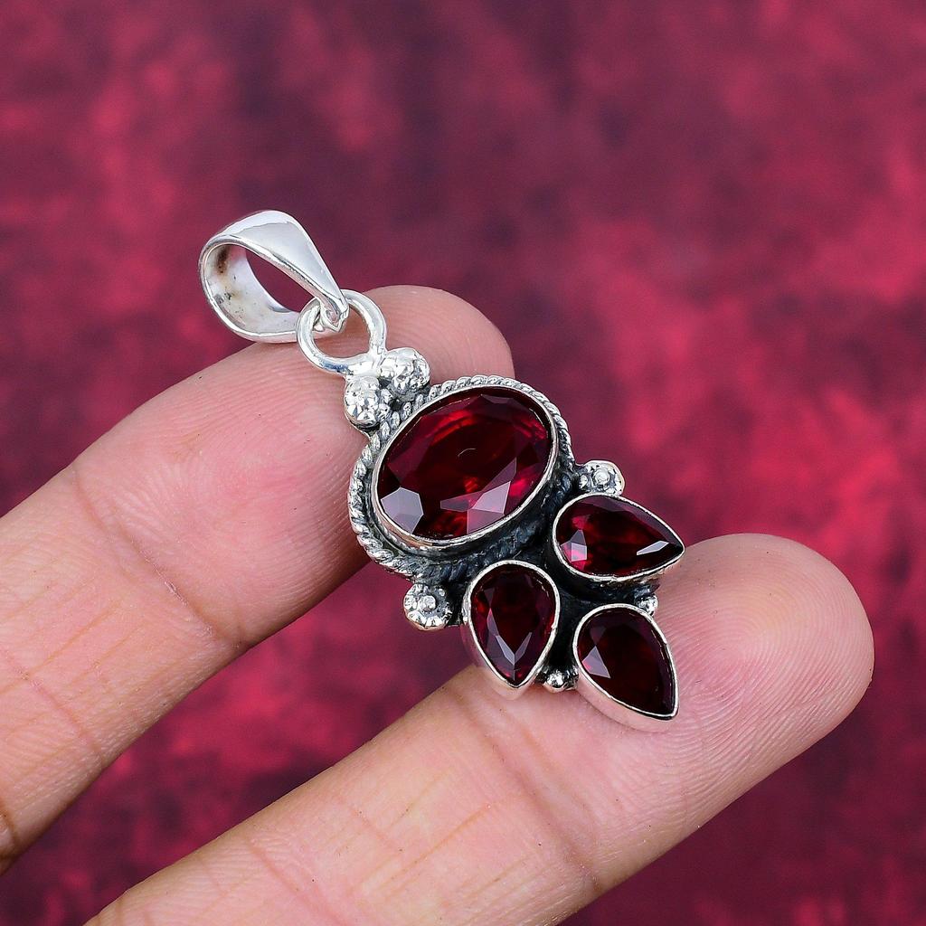 Granat 925 Massiv Sterlingsilber Anhänger, Handgefertigter Edelsteinanhänger Schmuck, Geschenke für Ehefrau Brandneuer Anhänger