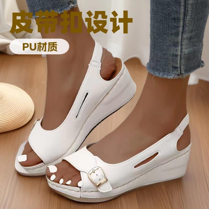 Summer New Wedge Heel Platform Sandals Large Size One Word Fish Mouth Wedge Heel Platform Sandals