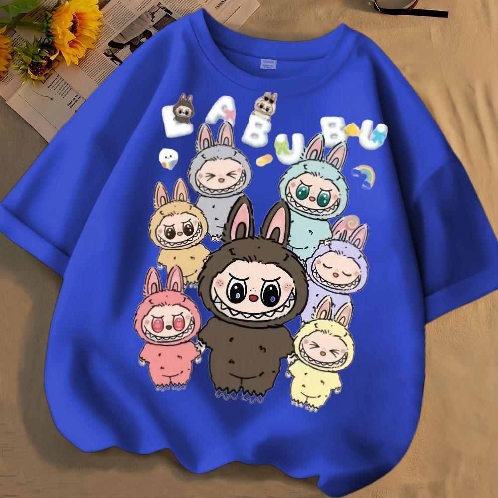 

Смешные детские футболки с 3D-принтом Labubu, смешной топ с коротким рукавом для мальчиков и девочек, детская повседневная трендовая одежда 130