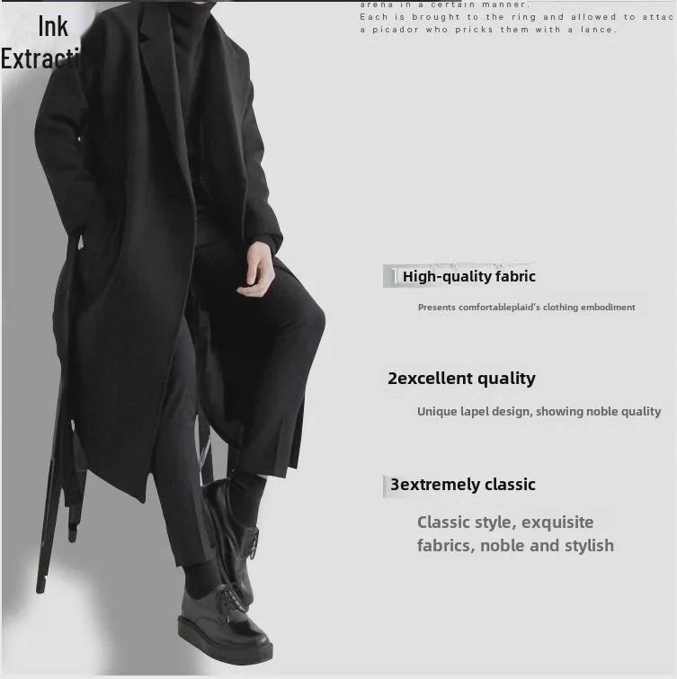 Japanese-Style Men's Knee-Length Woolen Windbreaker: Thick, Warm, Trendy, Loose-Fit Korean Version.