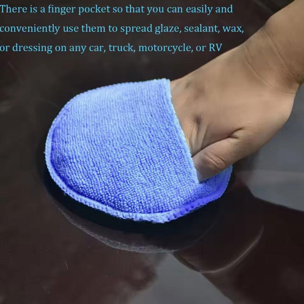 2Pcs Car Waxing Polish Sponges Round Pocket Microfiber Applicator Pads Foam Sponge for Auto Cleaning Washing Detailing Care