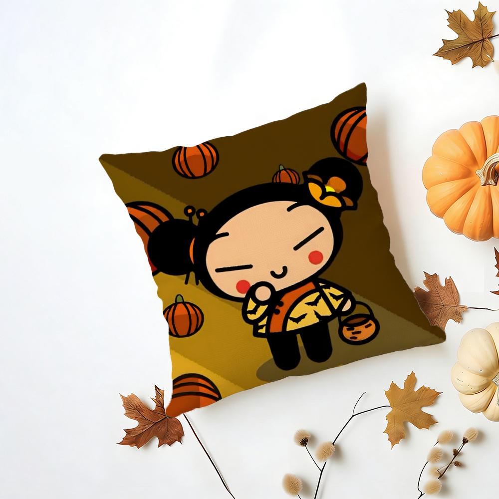 Kawaii PPucca Anime Cushion Cover Iceland Washable Linen Soft  for Daily Sofa Bed Home Room Decor