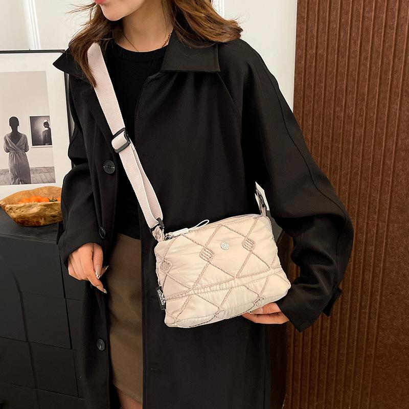  Winter Women's Space Cotton Rhombus Pattern Lightweight Casual Large Capacity Crossbody Shoulder Bag