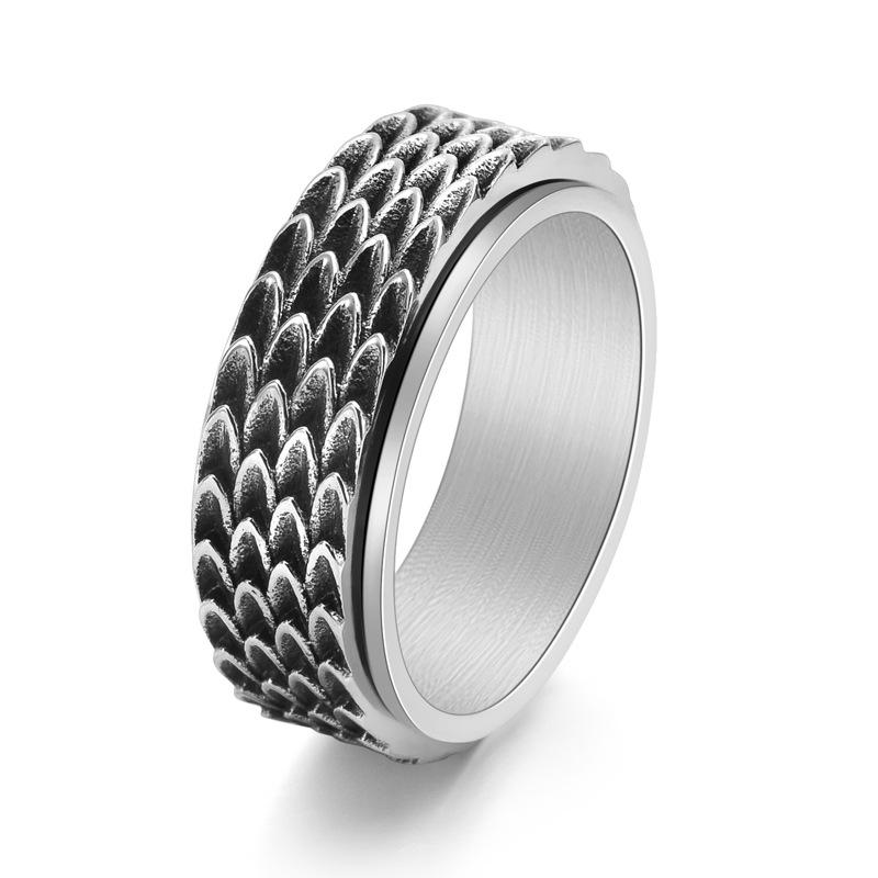 Vintage Mens Stainless Steel Dragon Scale Rotating Ring Fashion Minimalist Trendy Index Finger Accessory