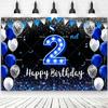 2D Happy Birthday Backdrop Black Blue Balloon Customized Age Kids Adults 18th 20th 30th 40th Birthday Decorations Party Supplies