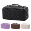 Travel Cosmetic Bag Waterproof Large Capacity Checkered Makeup Bag Open Flat Toiletry Bag for Women Skincare Brushes