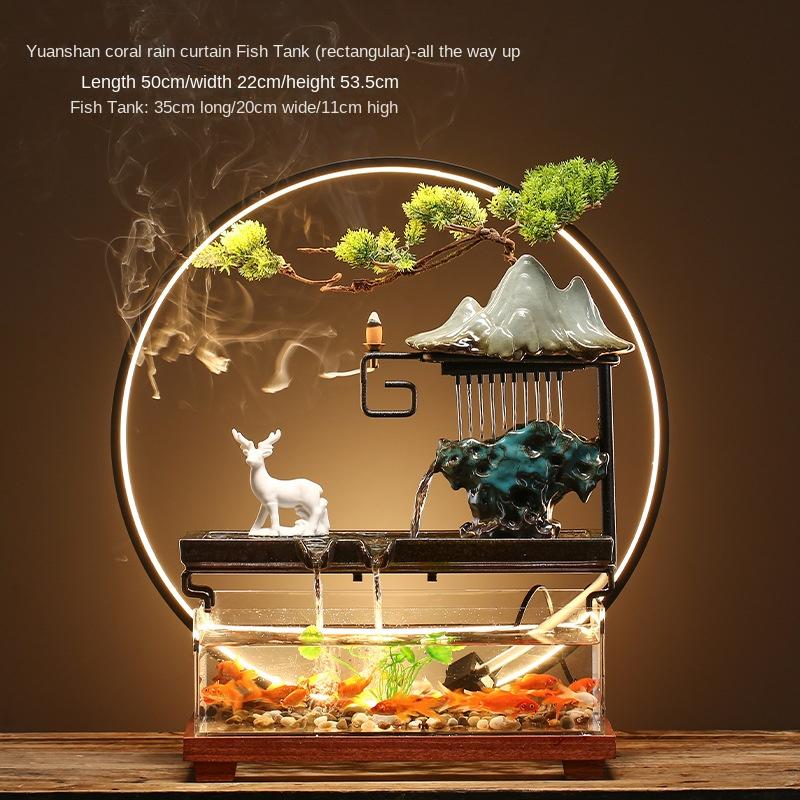 Chinese-style flowing water ornaments landscape fish tank living room small fountain waterfall creative home decoration