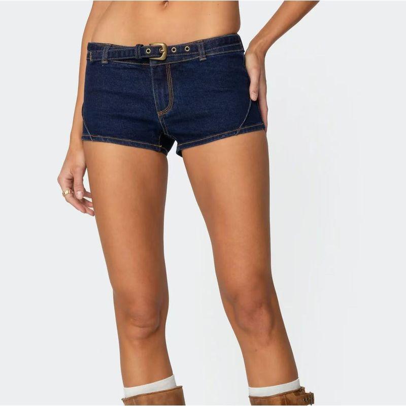 

Edikted American Retro Washed Distressed Low Waist Denim Super Short Shorts All-Match Fashion Fashion Suit Sweet Cool Female Dark blue shorts S