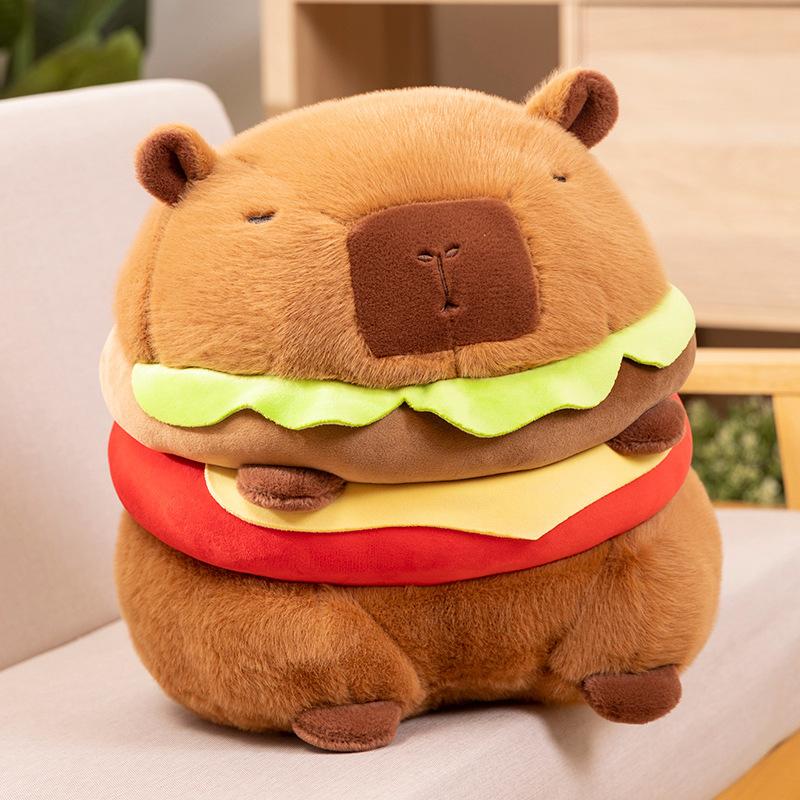 Cute Burger Capybara Doll Hamburger Kapibala Doll Children's Plush Toy Grab Machine Doll Birthday Gift