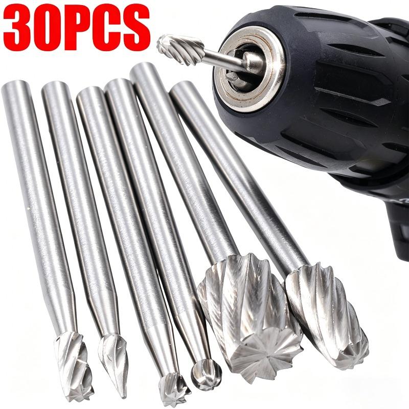 Small Rotating File Grinding Head Set Wood Drill Bit Rust-proof Rotary File Cutter Woodworking Steel Carving Knife Cutter Tools