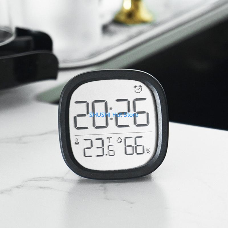 Digital Thermometers Hygrometer with LCD Screen Date Display Battery Operated Alarm Clock for Home and Office D57B