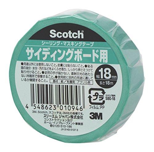 

3M S80-18 Scotch Sealing Masking Tape, Super Rough Surface Siding Board, 0.7 inches (18 mm x 18 m) 18mm зелений