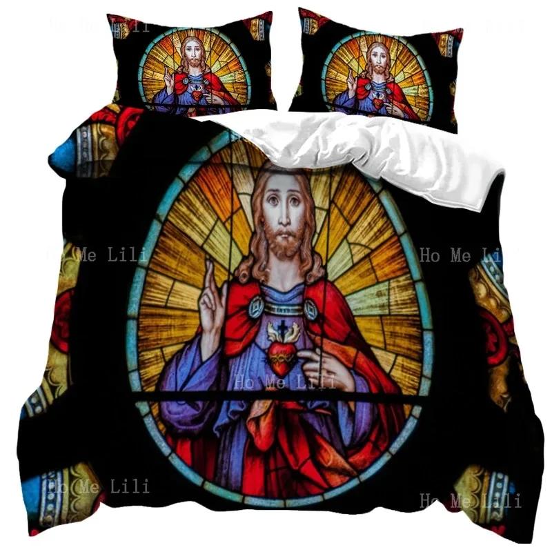 3D Jesus Duvet Cover Christian Sacred Jesus Bedding Set God Bless You Soft Quilt Cover Set King Queen Size For Adults Women Men